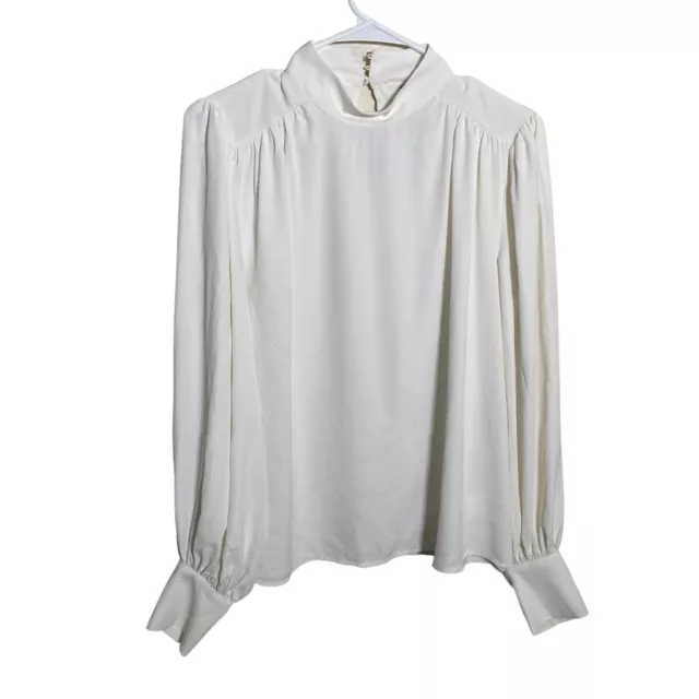 Express Blouse Women's Small Ivory Shirt Long Puff Sleeve Mock Neck Shirt