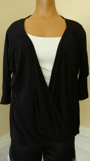 Ella Moss M Medium rayon stretch top blouse black crossover wrap drape front