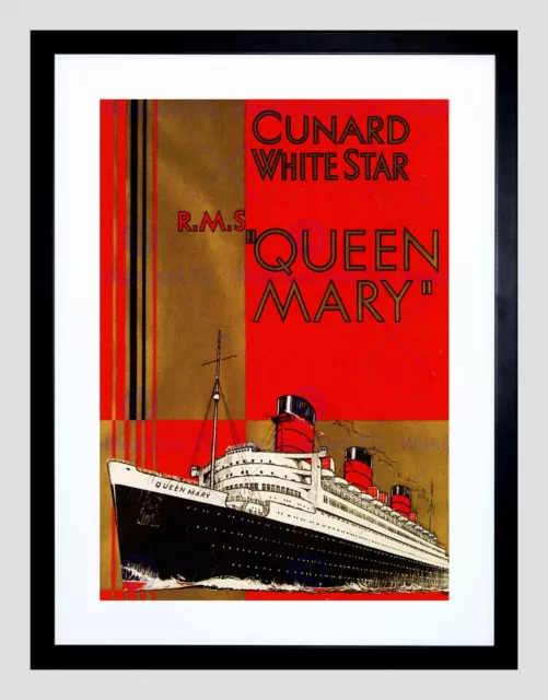 Travel Queen Mary Ship Ocean Liner Boat Mast Funnel Uk Framed Print B12X10320
