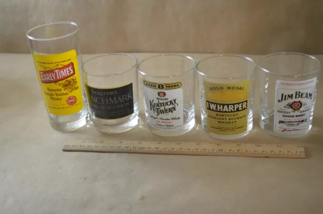 Lot Of 5 Old Kentucky Tavern Whiskey Large Shot Glass Jim Beam Early Times #2184