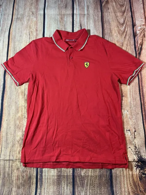 Genuine Scuderia Ferrari Mens Polo Knit Shirt Racing Team Size Large Logo Red
