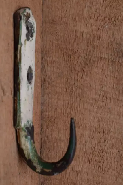 Antique Reclaimed Wrought Iron Beam Hook With Old Worn & Chipped Original Paint