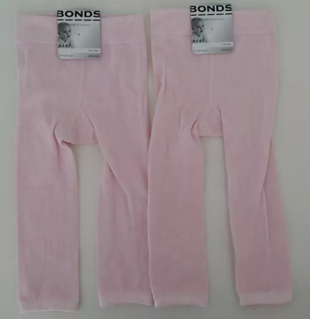 2 x NEW BONDS Baby Toddler Girls Pink Stretch Warm Leggings -1 - 2 year