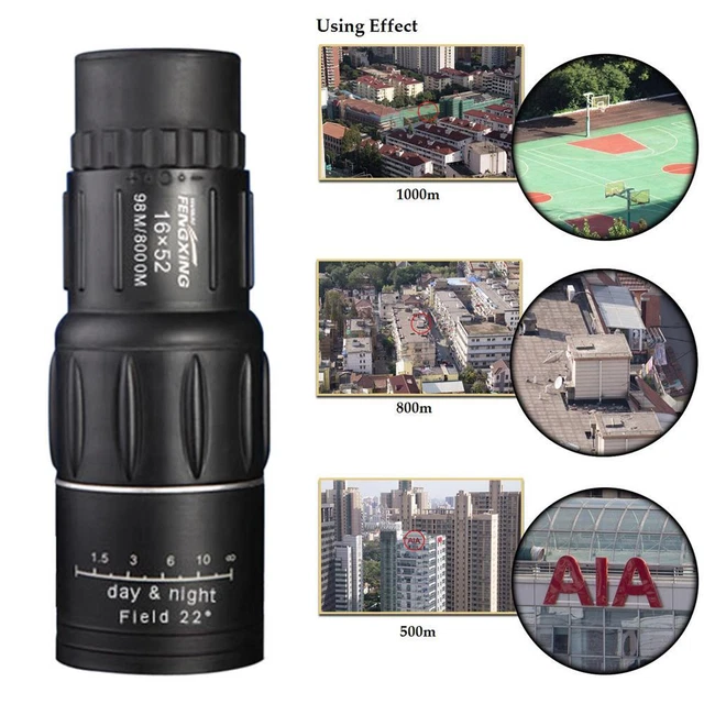 16X52 DUAL FOCUS Monocular Telescope16x Zoom Binoculars 66M/8000M HD ...