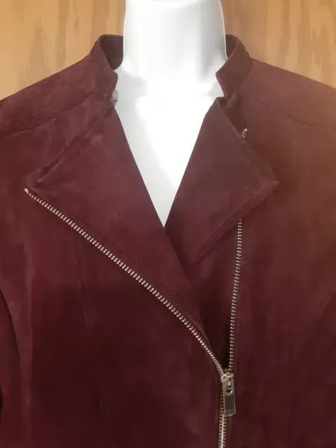 VTG New York & Co Jacket Womens Large Burgundy Suede Leather Pockets Retro Y2K 2
