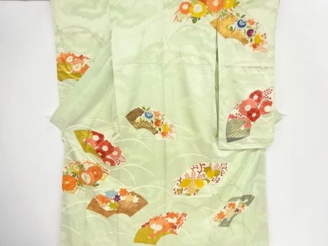 40463# Japanese Kimono / Antique Furisode / Embroidery / Ume Blossom & Kiku