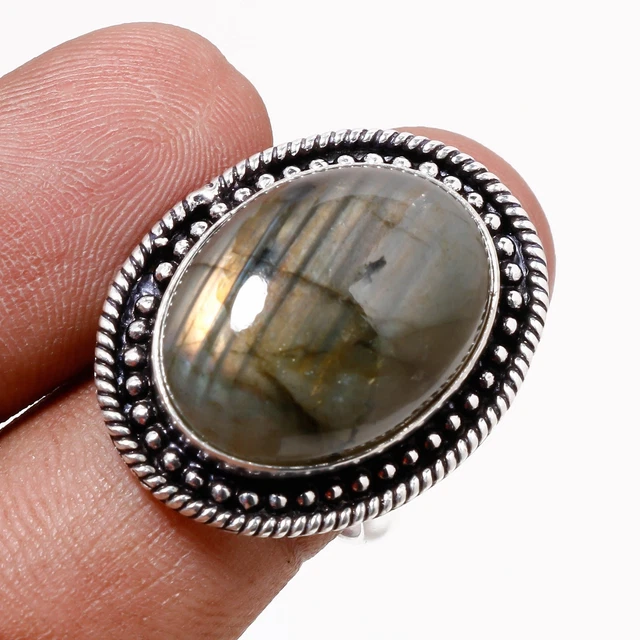 Bague Réglable En Royal Jasper - Pierre Précieuse Ovale Multicolore, Fait Main, Argentée