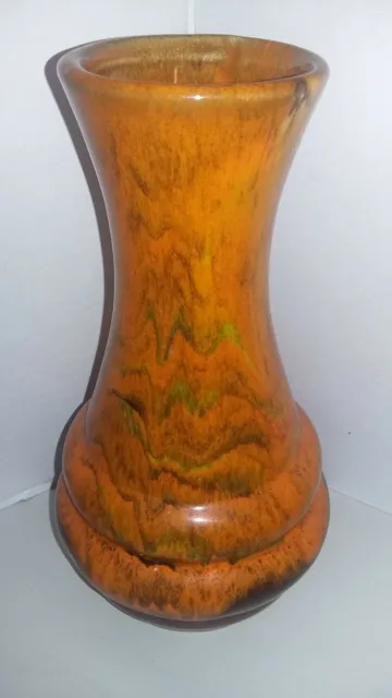 Vtg Retro Mid Century Modern 8 1/2" Orange/Brown Drip Glaze Pottery Vase #488