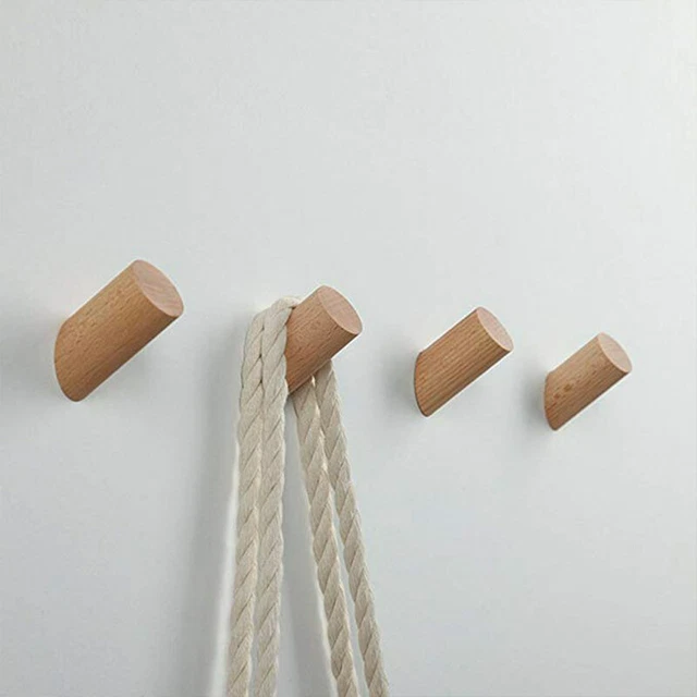 New Solid Oak Wooden Wall Hook Door Bathroom Peg Hallway Round Coat Hanger FU