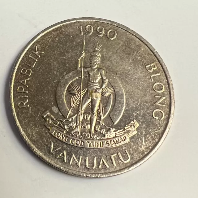 1990 VANUATU Republic 50 VATU, Native Polynesian Warrior, 33mm, KM#8, AU+/UNC