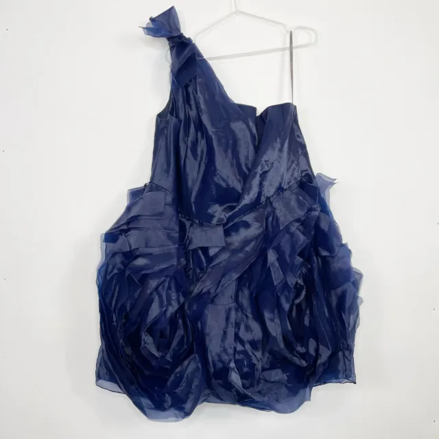 White By Vera Wang One Shoulder Organza Dress Womens Size 22 Navy Wedding Formal