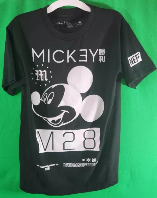 Neff M28 X Disney Colab Mickey Mouse Crew Neck T-Shirt Tee Mens Black, SIZE: S