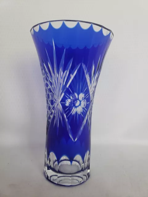 Vintage Cobalt Blue Bohemian Czech Style Flower Design Vase