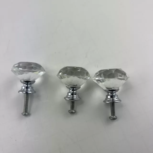 Set Of 3 Glass Crystal Prism Cabinet Knobs Door Drawer Pulls