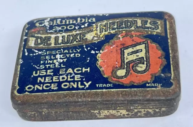 Vintage Columbia Deluxe Gramophone Needle Tin Almost Empty 48 x 35 mm