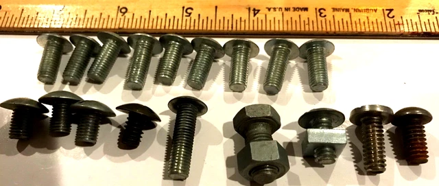 vintage bolts antique slotted round head lot 2 w/ square nuts fastener