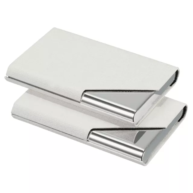 2pcs 3.7x2.4x0.5 Inch Business Card Holder PU Leather Cover Name Card Case White