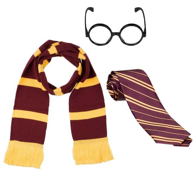 Kit Costume Sorcier - Baguette Magique 35 Cm, Lunettes Rondes, Cravate Rayée, Serre-tête - Pour Halloween, Cosplay, Femmes