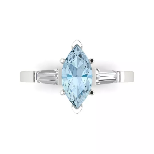 2ct Marquise 3 stone Swiss Topaz Promise Bridal Wedding Ring 14k White Gold