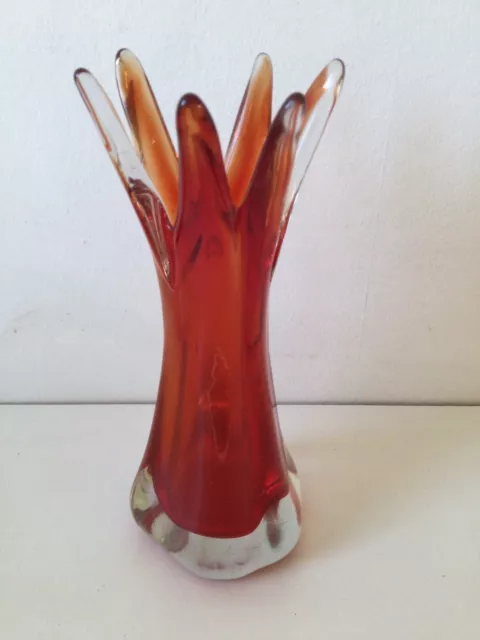 Rare Vintage Italian Red Murano Glass Vase Mid Century.