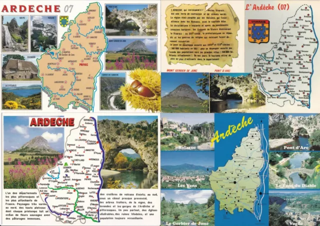 Lot de 4 cartes postales anciennes postcards 10X15cm ARDECHE carte département 3