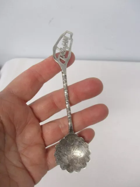 Vintage Taiwan Sterling Silver Pierced Handle Etched Bowl Souvenir Spoon