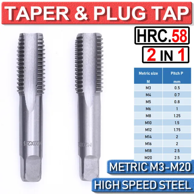 2 in 1 HSS Taper Plug Tap Set M3-M20 Right Hand Thread Cutter Taps for Metal