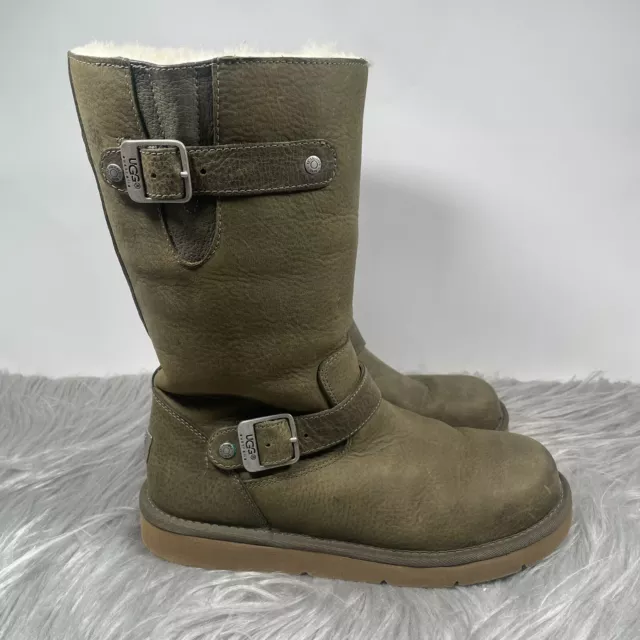 UGG Australia Kesington Womens Size 8 Green Leather Insulated Biker Boots