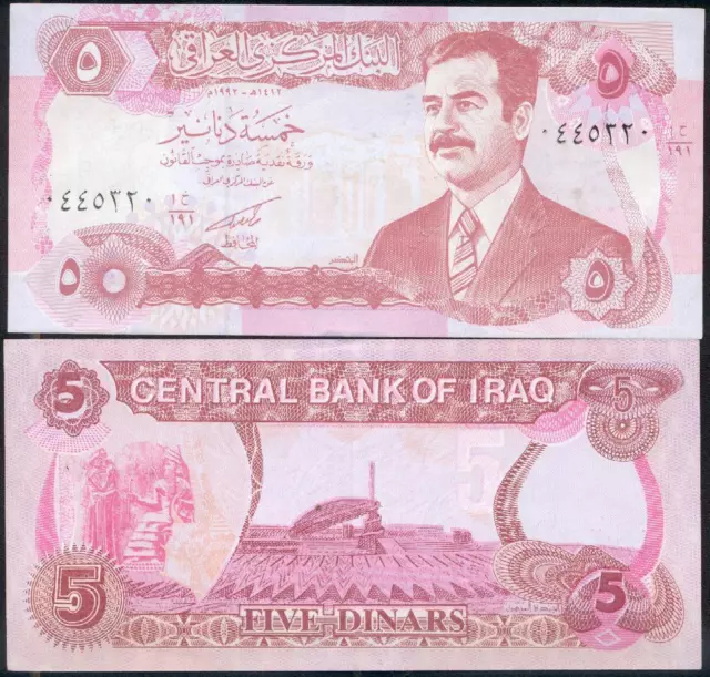 IRAK billet neuf 5 DINARS Pick80  emis sous SADDAM HUSSEIN imprime en CHINE 1992