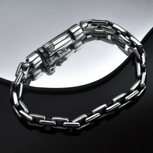 Pure Real S925 Sterling Silver 5/6/8mm Square Box Link Bracelet 7inch to 8inch
