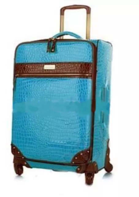 Samantha Brown Luggage Croco Embossed Wheeled 30" Upright Travel Aqua Blue