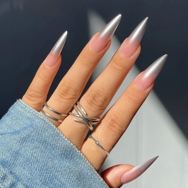 24pcs Detachable Full Cover Press on Nails Stiletto Long Fake Nails French