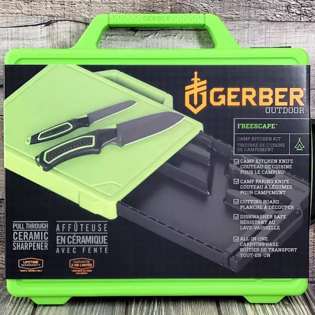 Gerber Freescape Camp Knife Kitchen Kit Chef & Paring Knife , Cutting Board Case