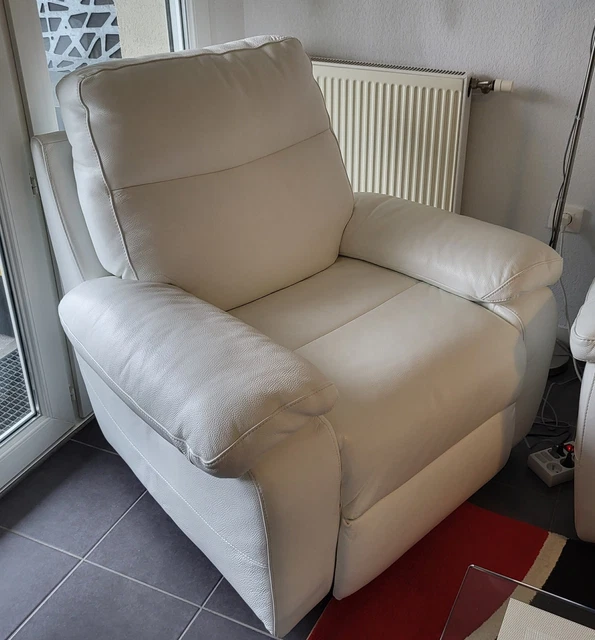 Canapé Relax Cuir Marron Et Blanc 2/3 Places + Fauteuil – Excellent état – Avec Fonctions Relax