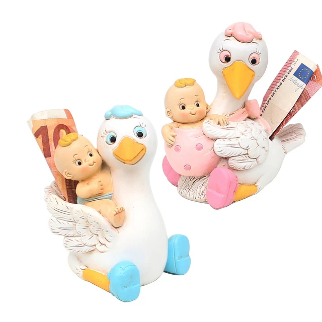 2er Set Sparfigur Klapperstorch mit Baby blau/rosa Polyresin 6x10x10 cm 25 0275 2er Set Sparfigur Klapperstorch mit Baby blau/rosa Polyresin 6x10x10 cm 25 0275
