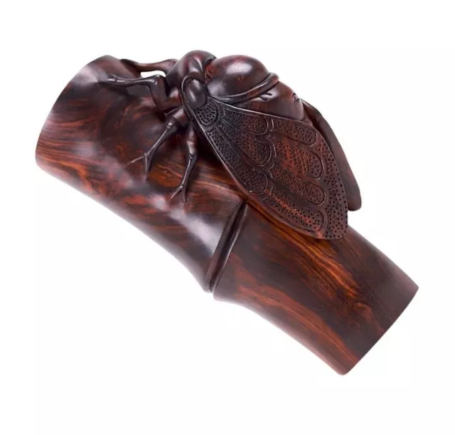 Natural Rosewood Hand Carved Cicada Statue Collectable Figure Hand Toy