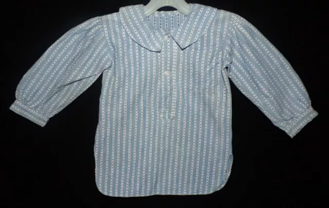 Orig Antique Victorian Blue White Calico Stripe Print Cotton Small Boy Shirt 2 3