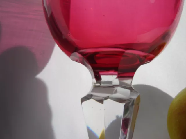 Victorian Rich Cranberry Pink Faceted Stem Wine Glass C3 2