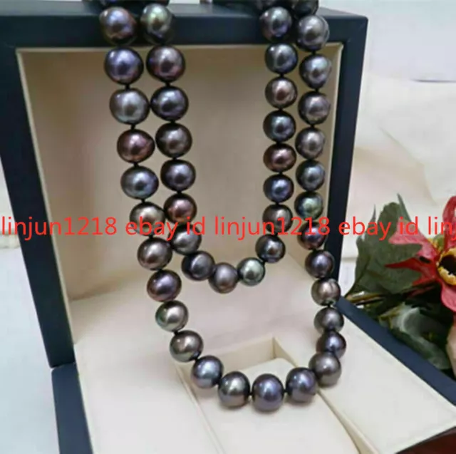 AAA Real Natural 8-9mm Tahitian Black Pearl Round Beads Necklaces 14-100inches