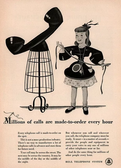 1947 g Bell Telephone Seamstress Rotary Dress Form Millions of Calls Print Ad