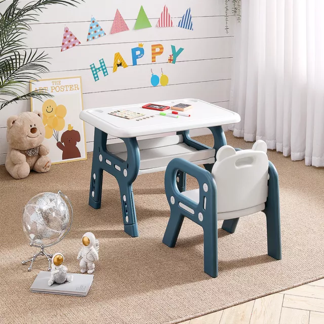 Kids Table and Chairs Set Childrens Activity Writing Drawing Table Storage Shelf