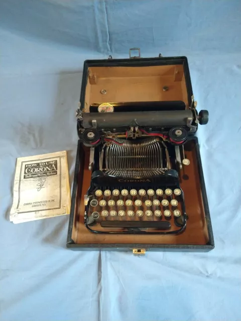 Estate! 1917 Corona #3 Antique Folding Portable Typewriter Vintage