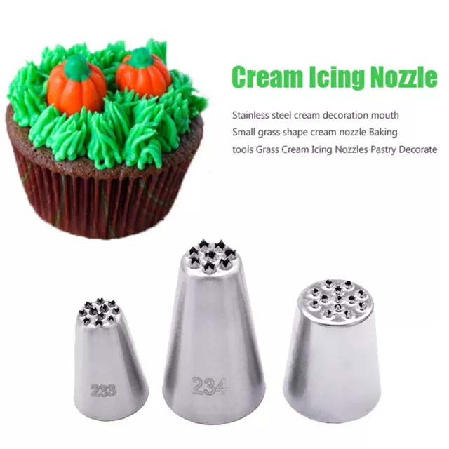 3Pcs Stainless Steel Grass Cake Decorating  Tip Piping Pastry Icing Nozzles UK