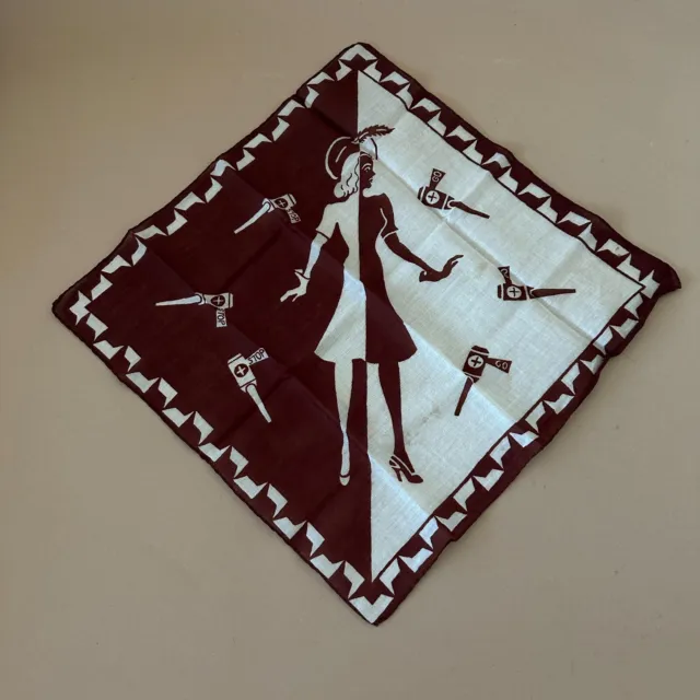 Art Deco 1940's Woman's Handkerchief, Brown & White 12" Squ, Lady & Stop Lights