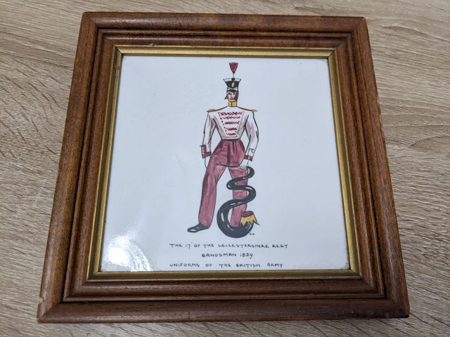 Vtg Tile by T&R BOOTE England Uniforms of the British Army Leicestershire framed
