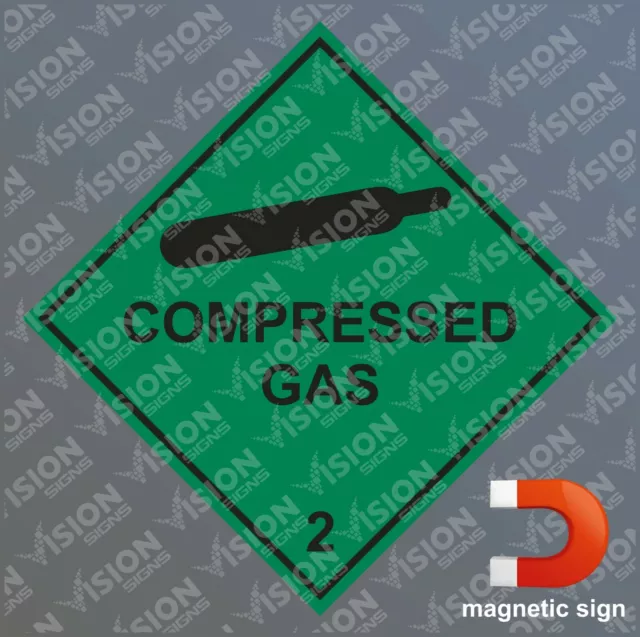COMPRESSED GAS HAZARD WARNING SIGN MAGNETIC STICKER SAFETY NOTICE 100 X 100mm