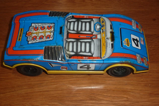 Ancien Jouet Voiture Course Ferrari Michelin Elf Tole Plastique Friction 22cm