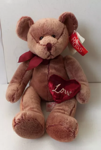 Peluche ours en peluche marron Russ Berrie Chantelle jouet en peluche douce avec étiquette amour