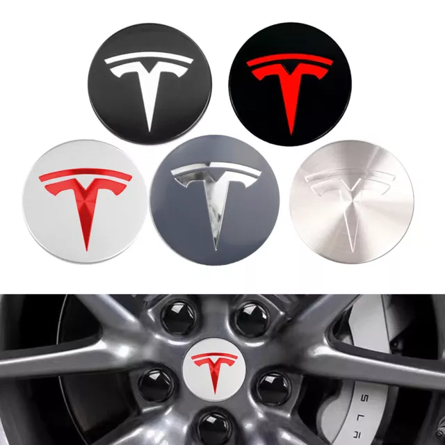 4×56mm Nabendeckel Für Tesla Logo Emblem Aufkleber Radkappen Felgen Aluminium