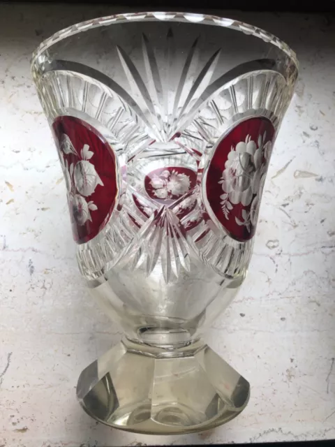 Vase art deco 20er Jahre Kristall Glas geschliffen Rosendekor Böhmen? 2